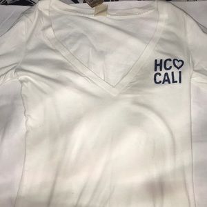 White V-Neck Long Sleeved Hollister Shirt